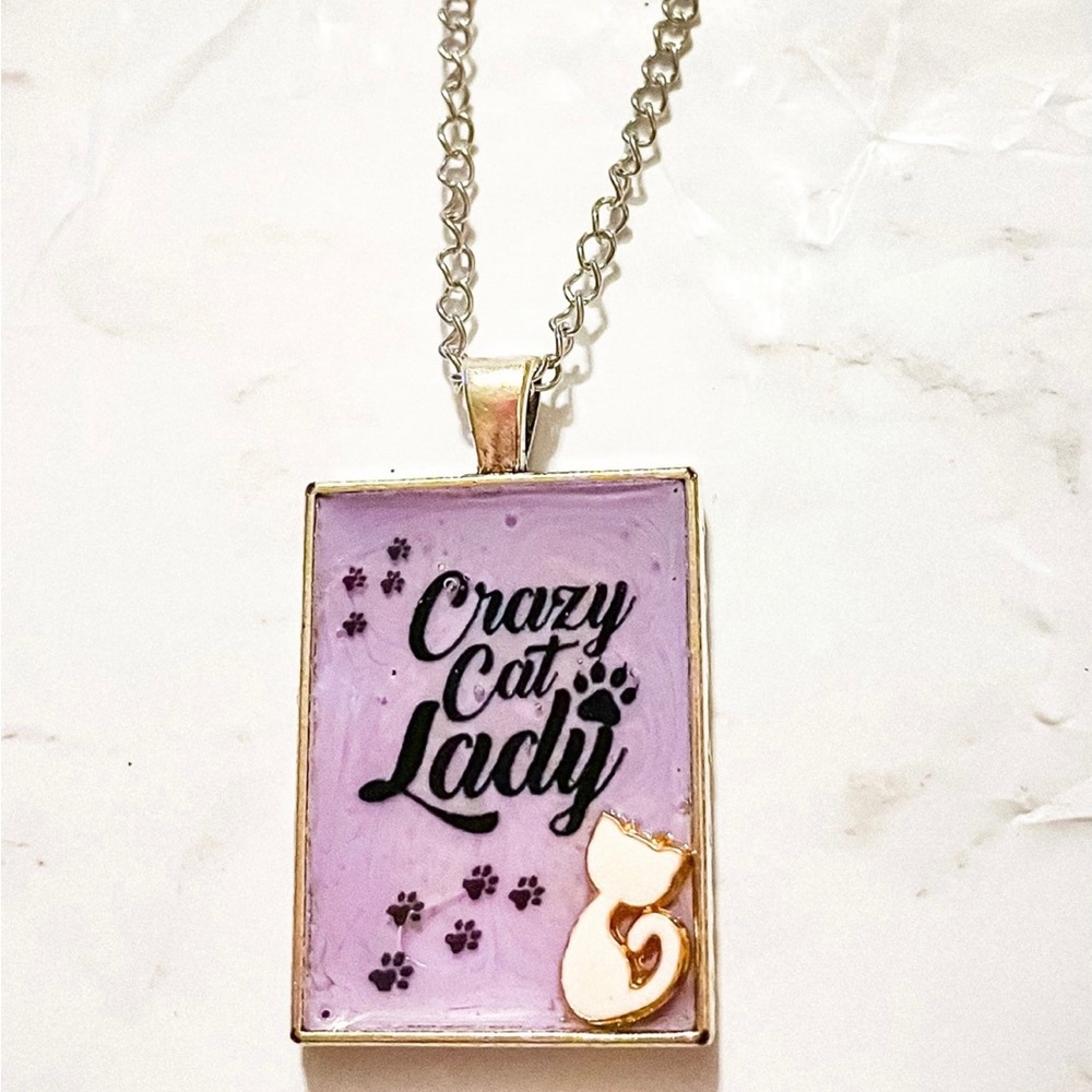Crazy Cat Lady Silver Pendant Necklace